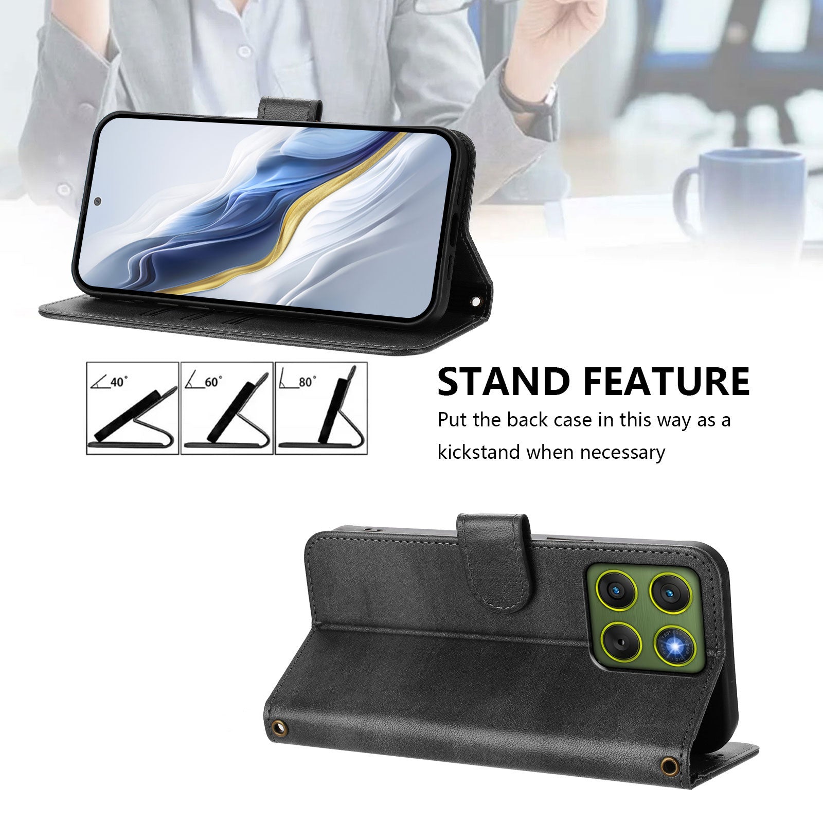 For Motorola Edge 70 5G Cases Wallet Stand Retro Texture Leather Phone Cover with Lanyard - Black