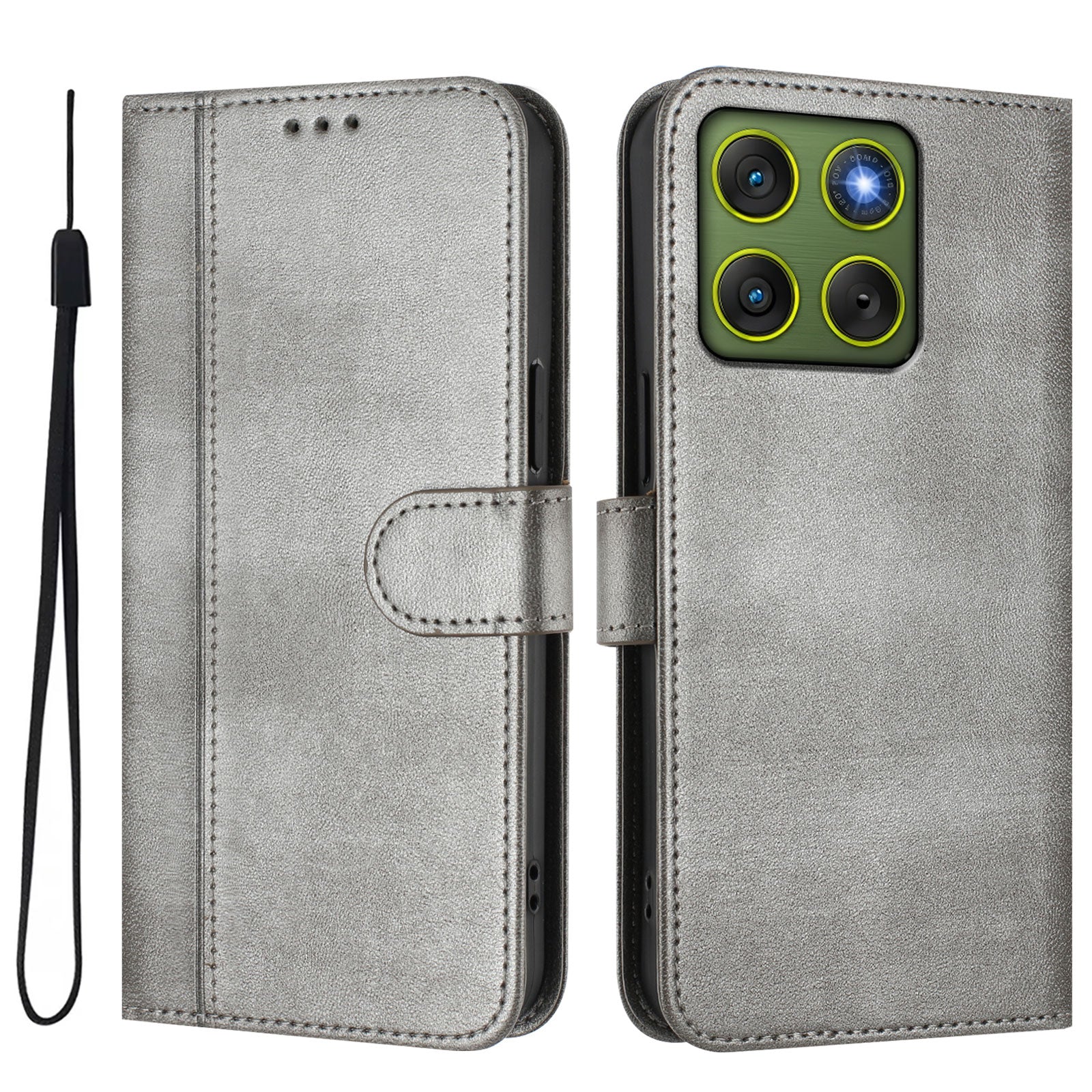 For Motorola Edge 70 5G Cases Wallet Stand Retro Texture Leather Phone Cover with Lanyard - Grey