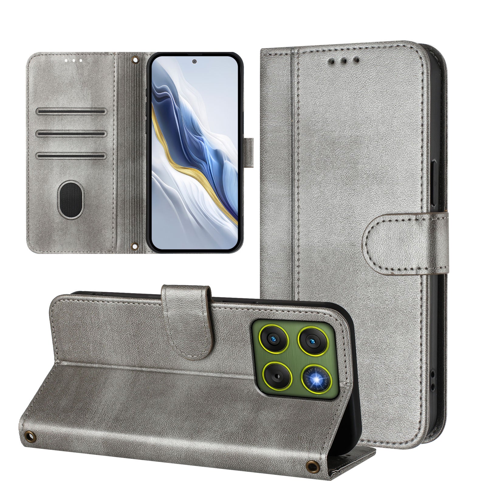 For Motorola Edge 70 5G Cases Wallet Stand Retro Texture Leather Phone Cover with Lanyard - Grey
