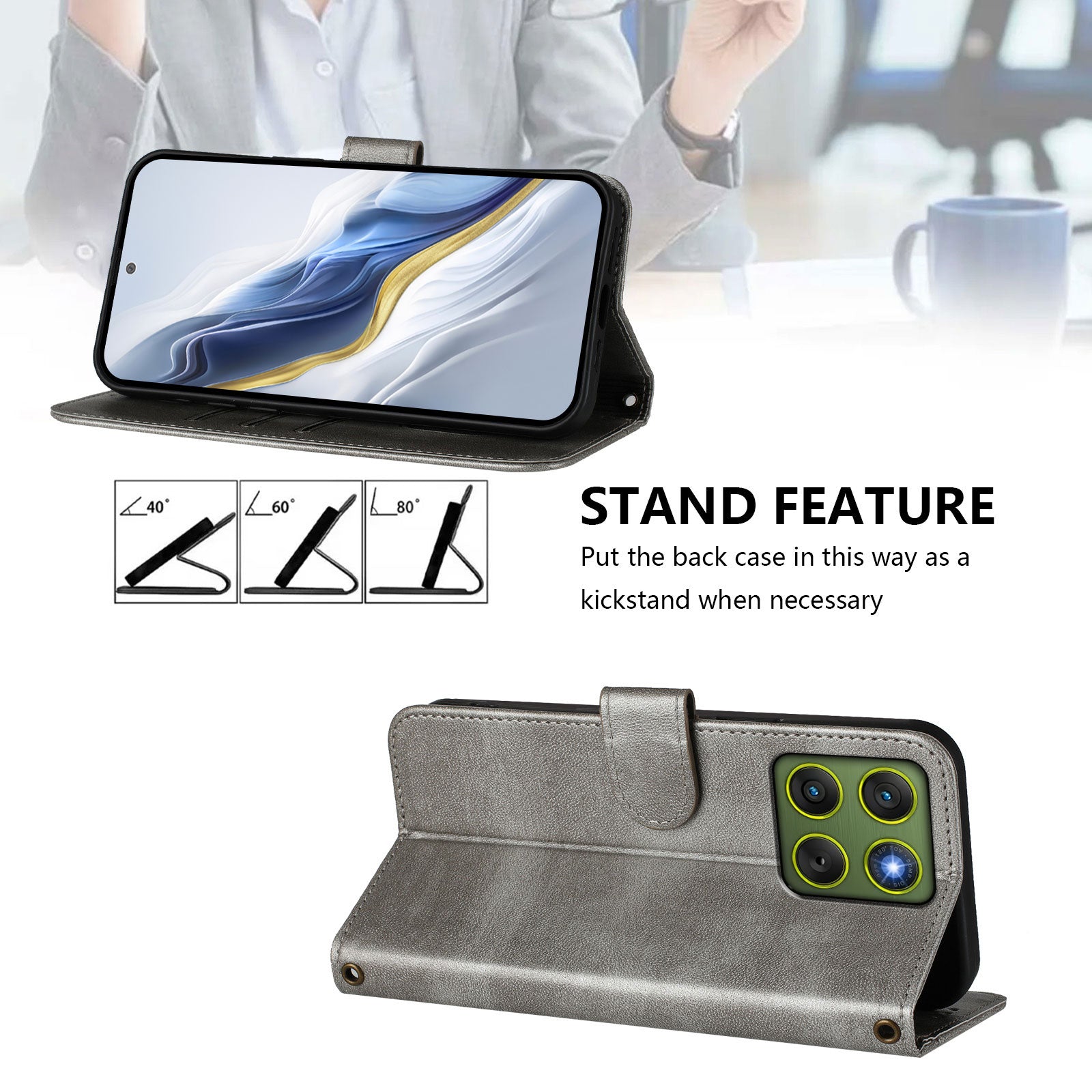 For Motorola Edge 70 5G Cases Wallet Stand Retro Texture Leather Phone Cover with Lanyard - Grey