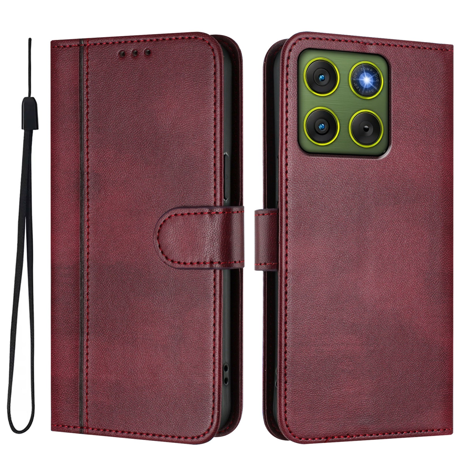 For Motorola Edge 70 5G Cases Wallet Stand Retro Texture Leather Phone Cover with Lanyard - Wine Red