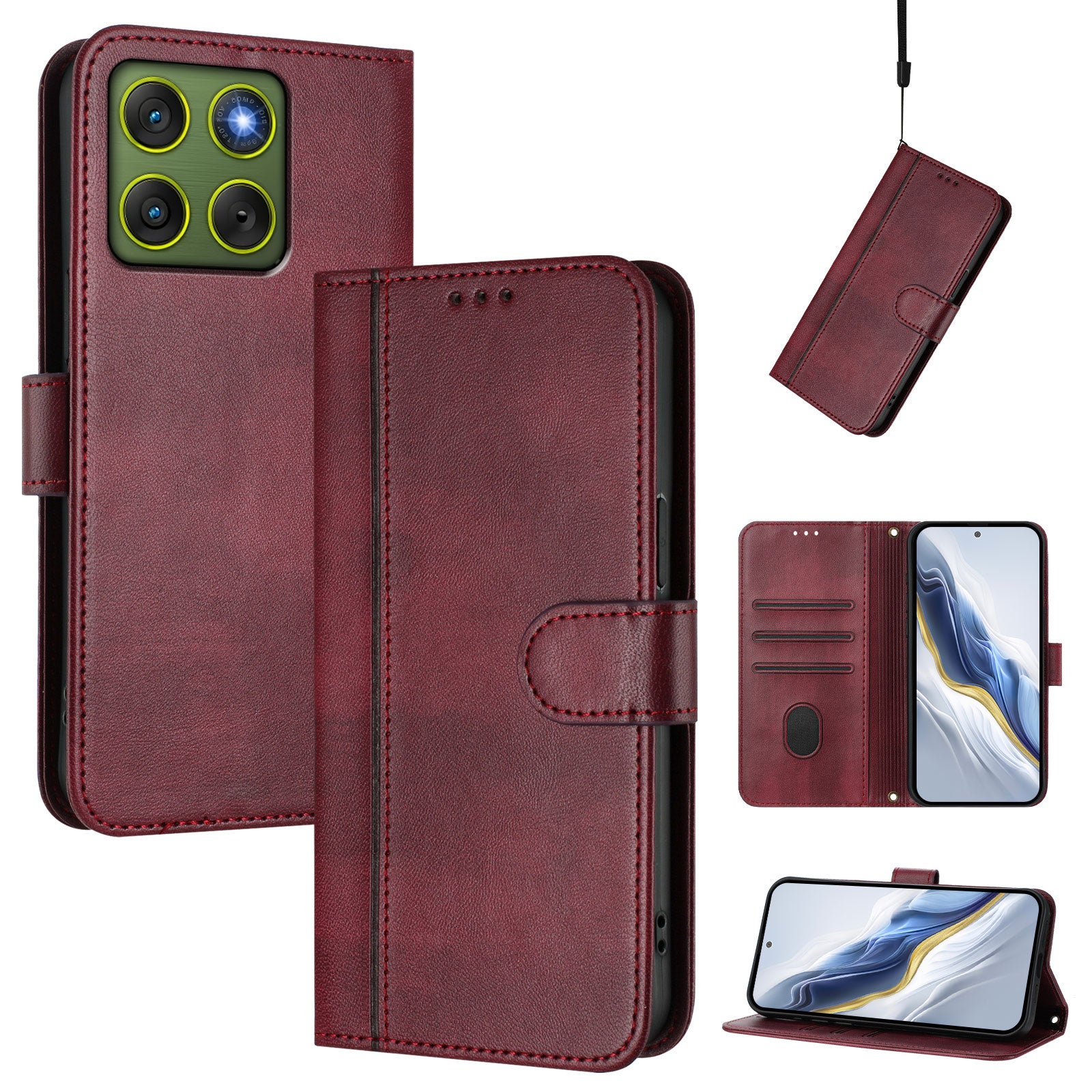 For Motorola Edge 70 5G Cases Wallet Stand Retro Texture Leather Phone Cover with Lanyard - Wine Red