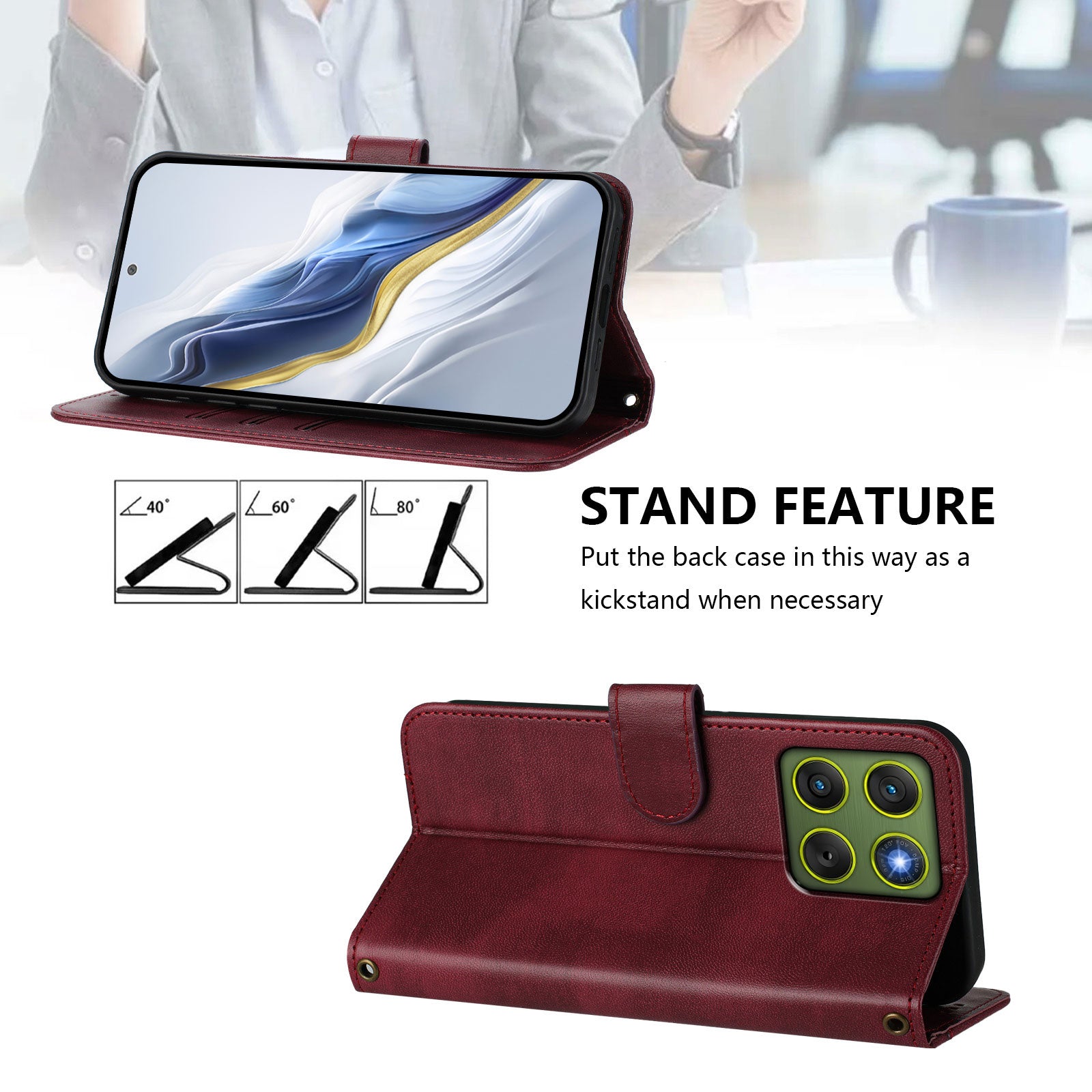 For Motorola Edge 70 5G Cases Wallet Stand Retro Texture Leather Phone Cover with Lanyard - Wine Red