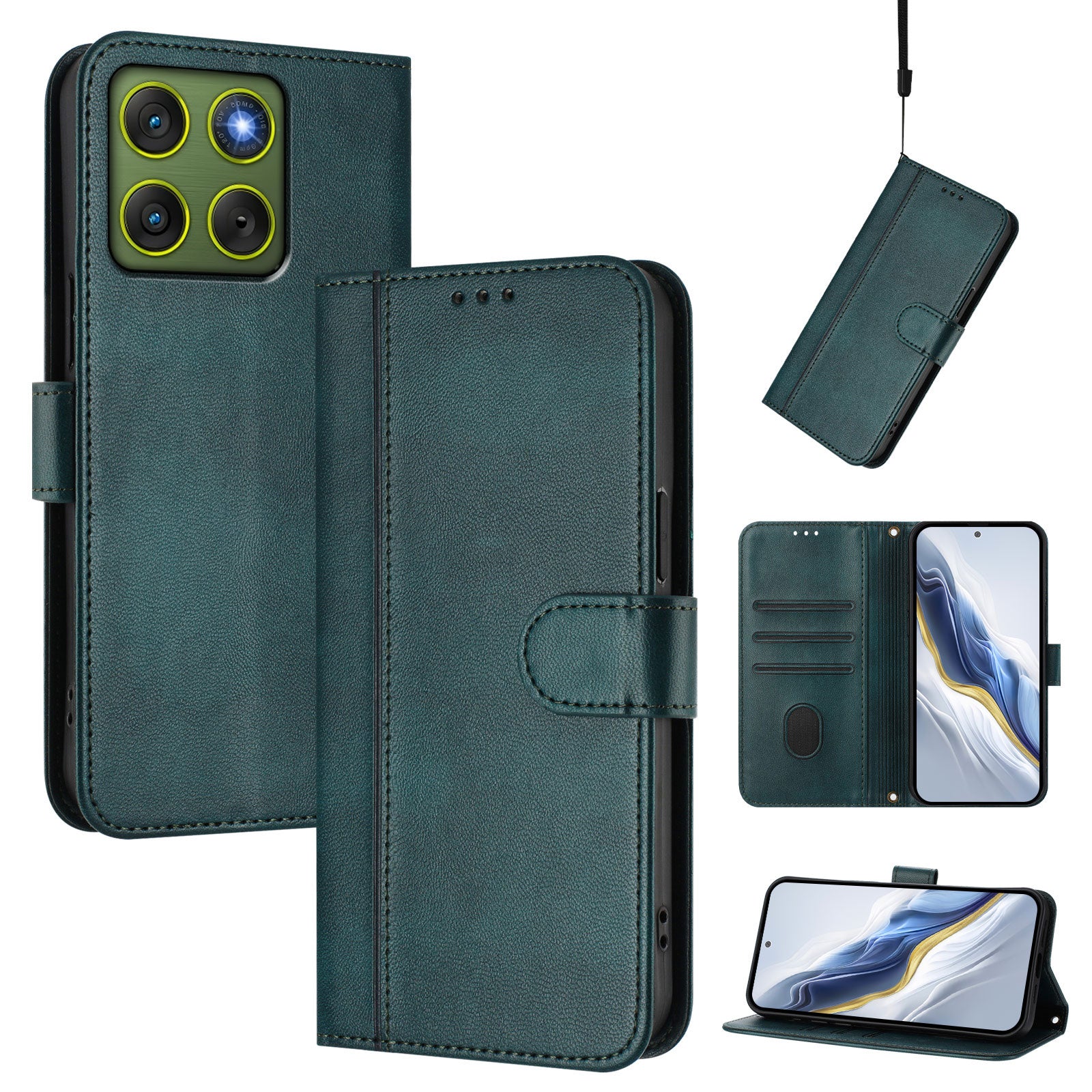 For Motorola Edge 70 5G Cases Wallet Stand Retro Texture Leather Phone Cover with Lanyard - Dark Green