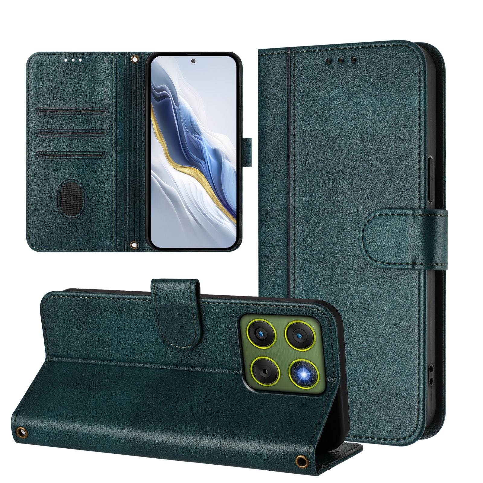 For Motorola Edge 70 5G Cases Wallet Stand Retro Texture Leather Phone Cover with Lanyard - Dark Green