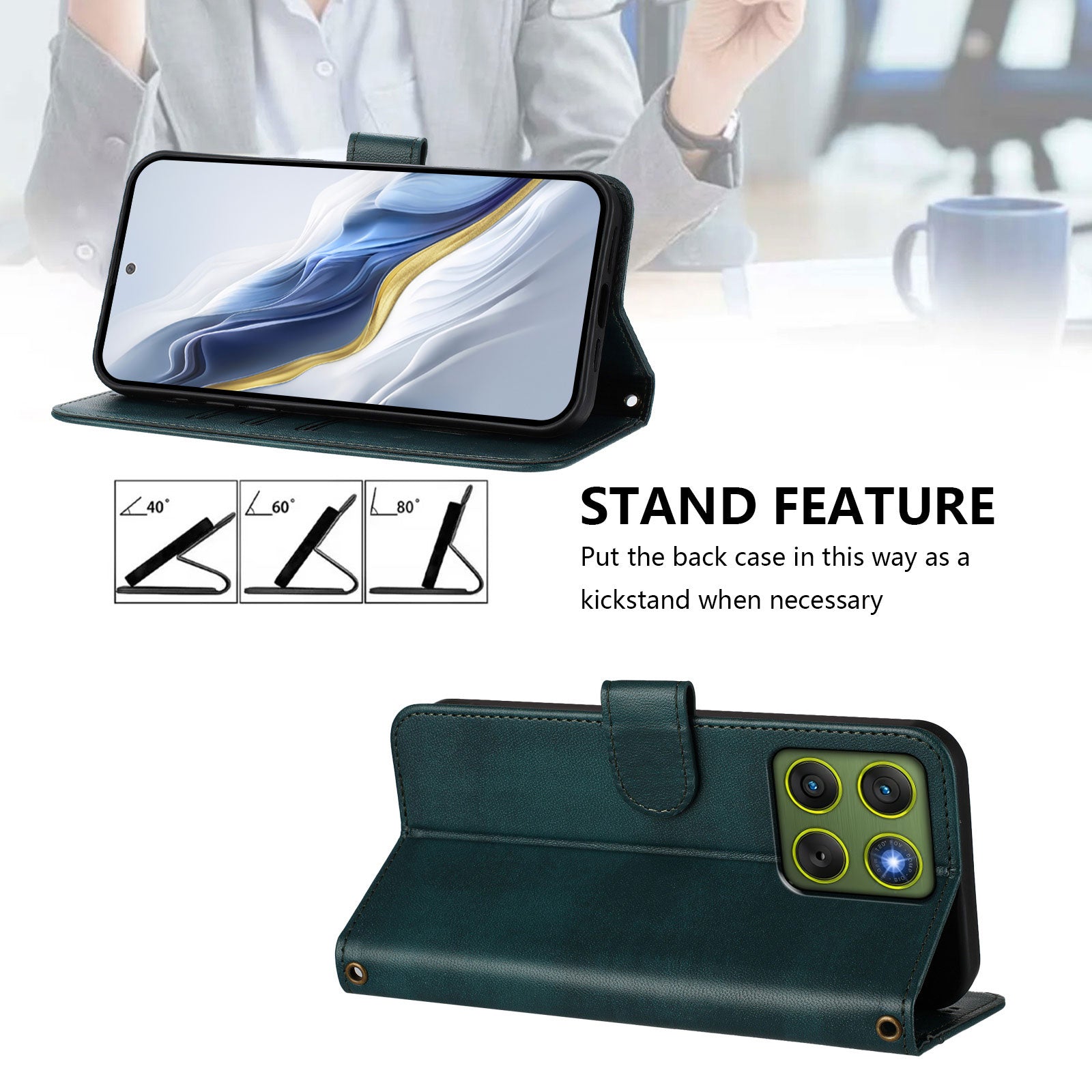 For Motorola Edge 70 5G Cases Wallet Stand Retro Texture Leather Phone Cover with Lanyard - Dark Green