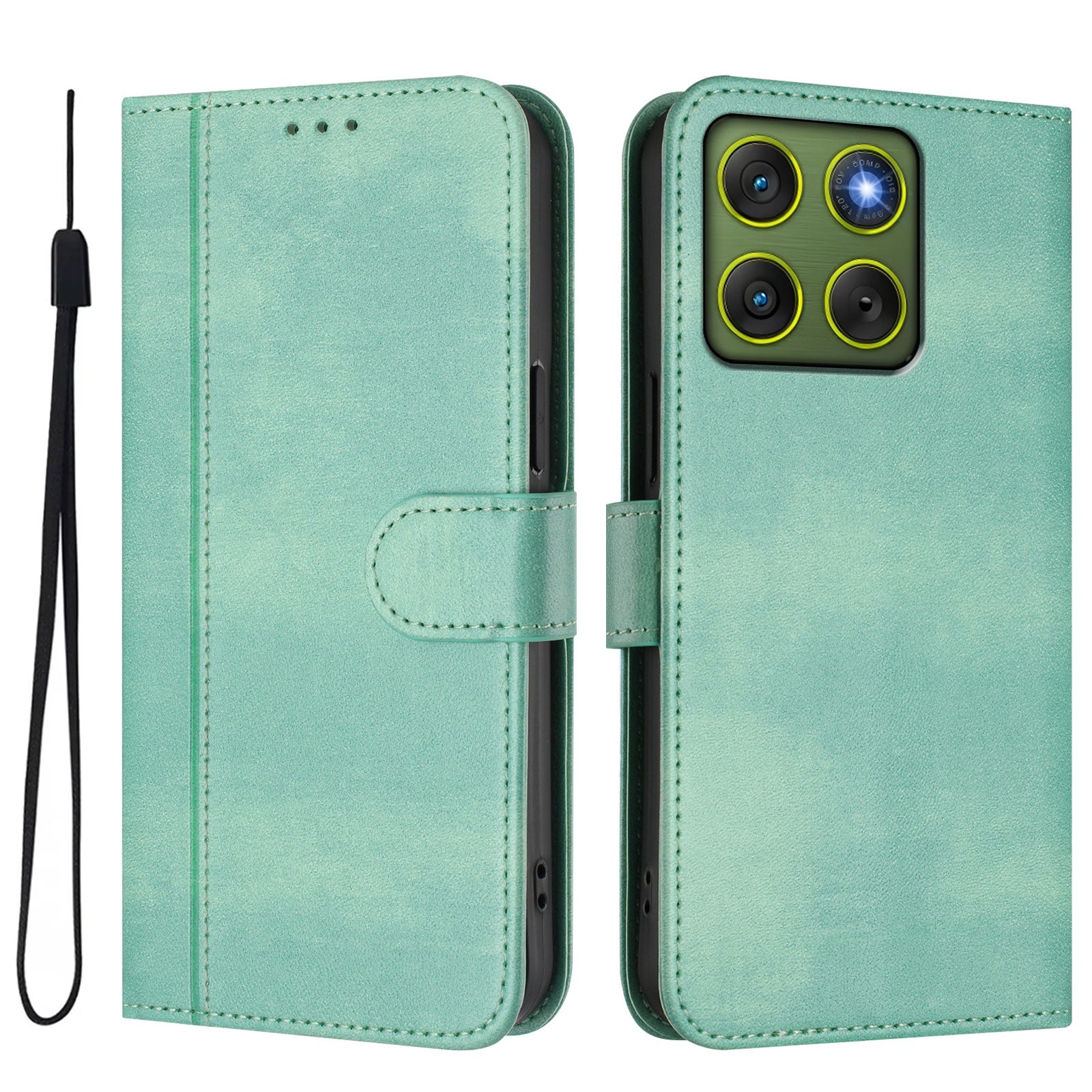 For Motorola Edge 70 5G Cases Wallet Stand Retro Texture Leather Phone Cover with Lanyard - Mint Green