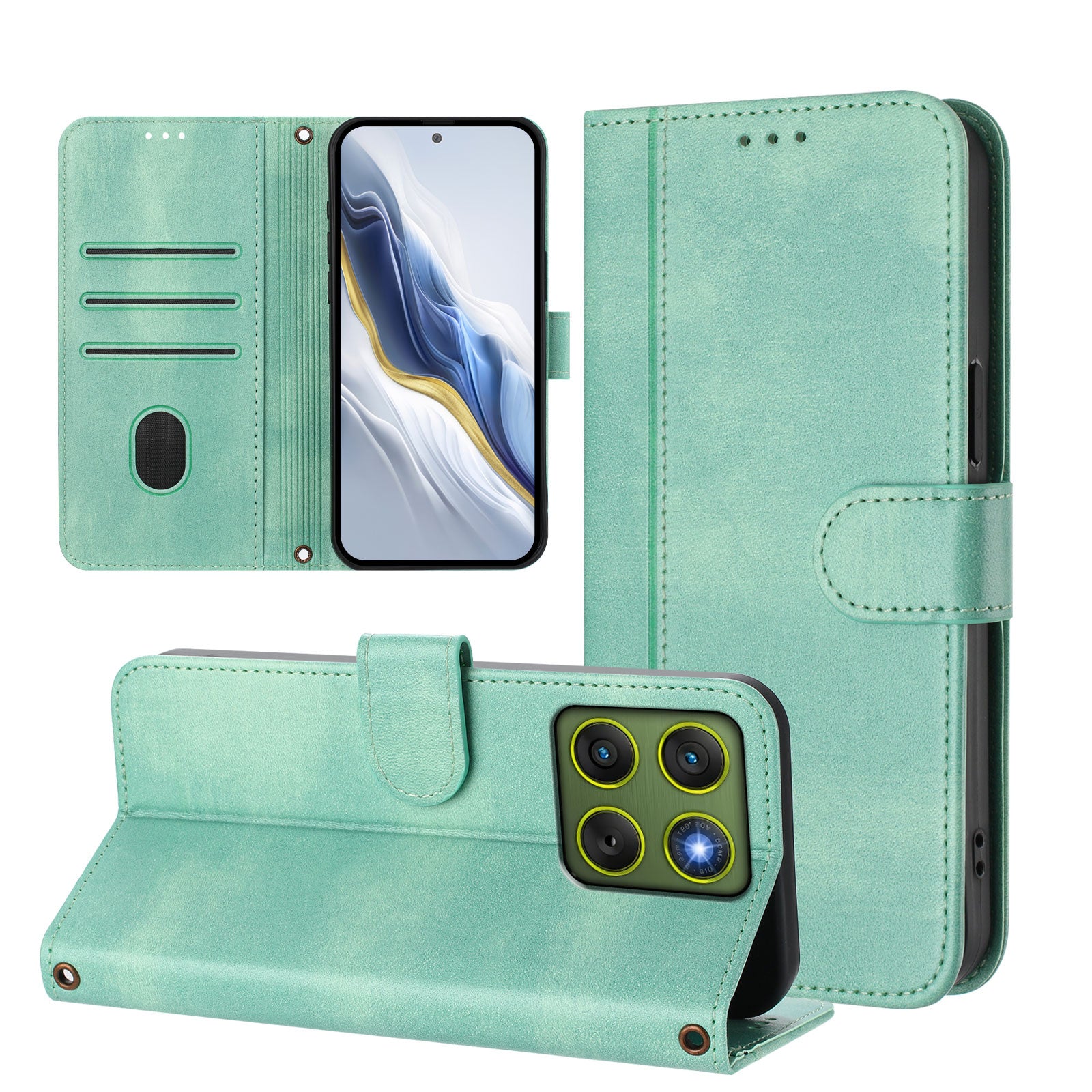 For Motorola Edge 70 5G Cases Wallet Stand Retro Texture Leather Phone Cover with Lanyard - Mint Green