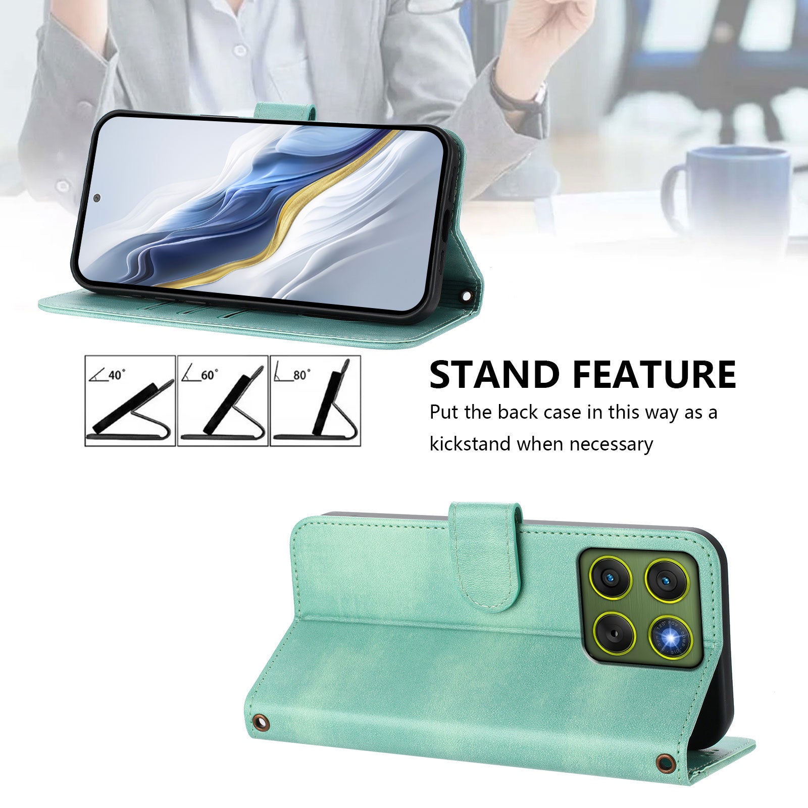 For Motorola Edge 70 5G Cases Wallet Stand Retro Texture Leather Phone Cover with Lanyard - Mint Green
