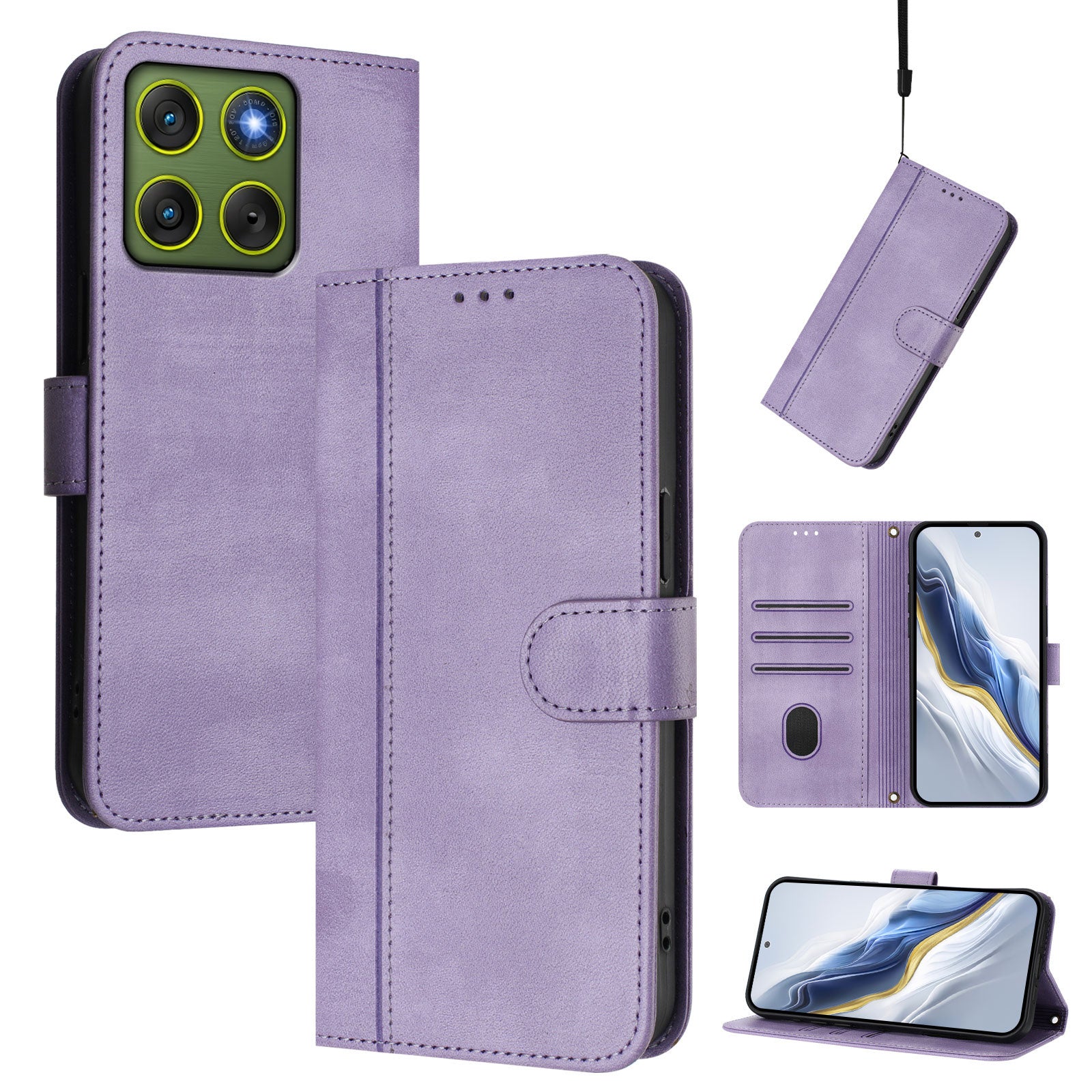 For Motorola Edge 70 5G Cases Wallet Stand Retro Texture Leather Phone Cover with Lanyard - Light Purple