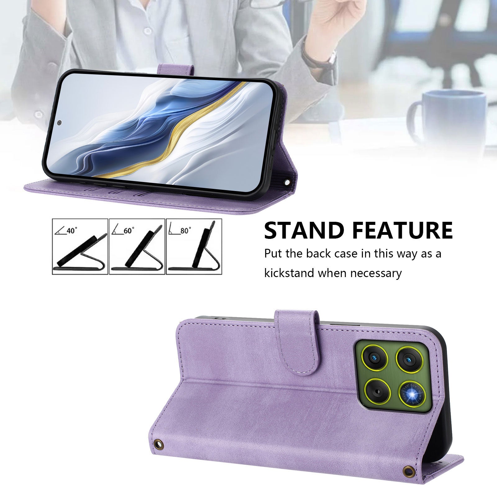 For Motorola Edge 70 5G Cases Wallet Stand Retro Texture Leather Phone Cover with Lanyard - Light Purple