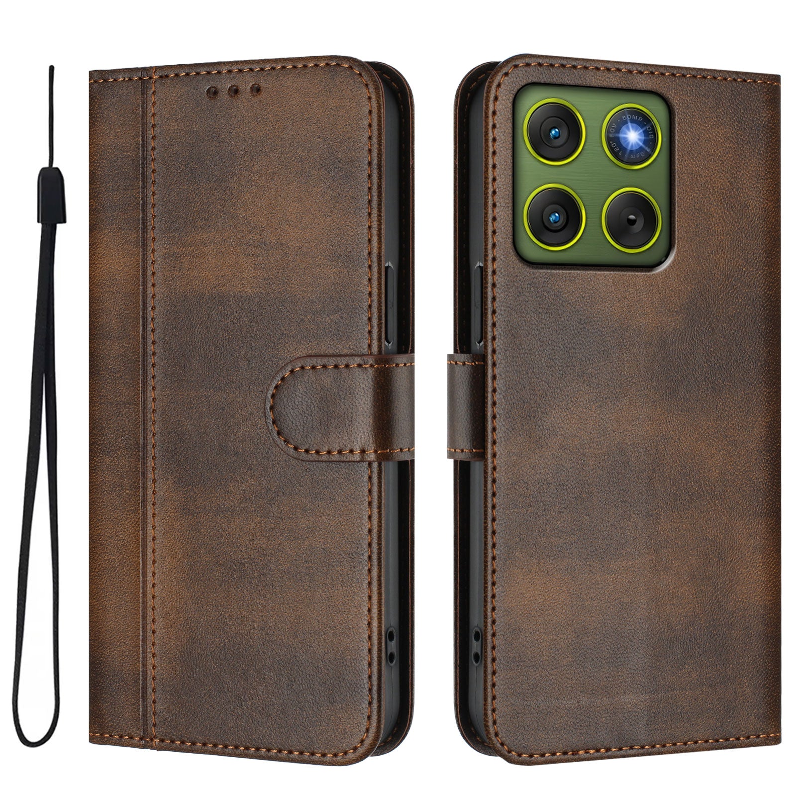 For Motorola Edge 70 5G Cases Wallet Stand Retro Texture Leather Phone Cover with Lanyard - Brown