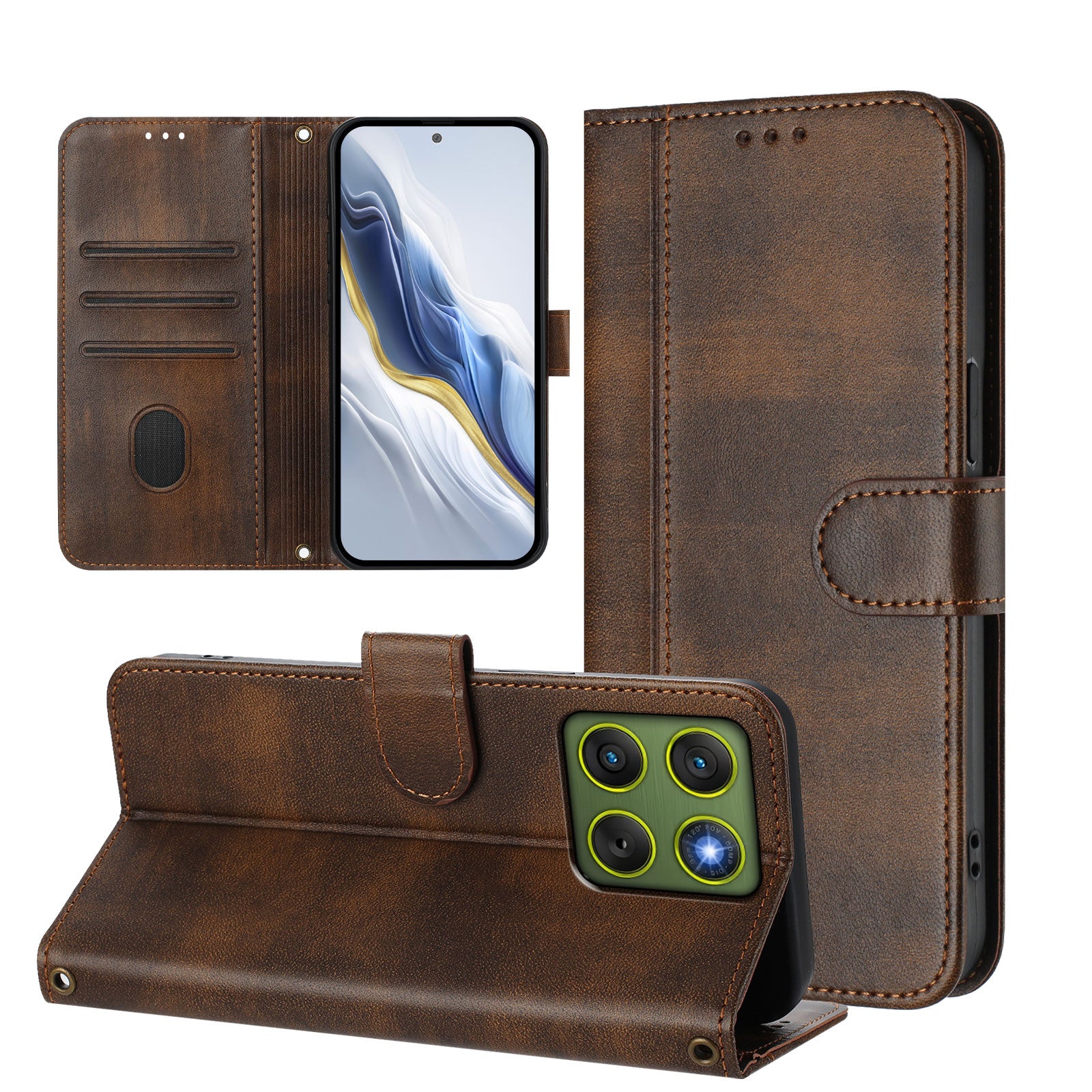 For Motorola Edge 70 5G Cases Wallet Stand Retro Texture Leather Phone Cover with Lanyard - Brown