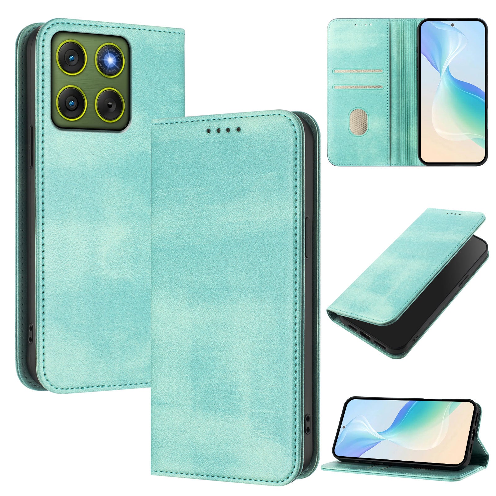 For Motorola Edge 70 5G Wallet Cases Retro Texture RFID Blocking Leather Phone Cover - Mint Green