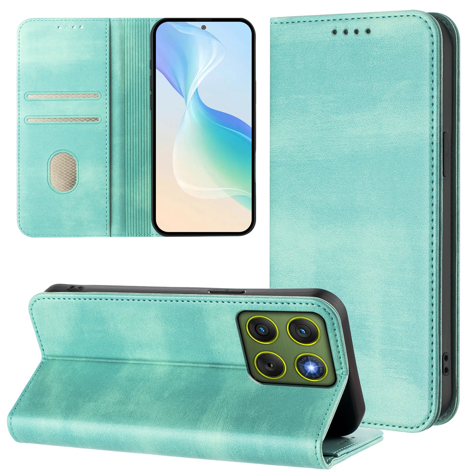 For Motorola Edge 70 5G Wallet Cases Retro Texture RFID Blocking Leather Phone Cover - Mint Green
