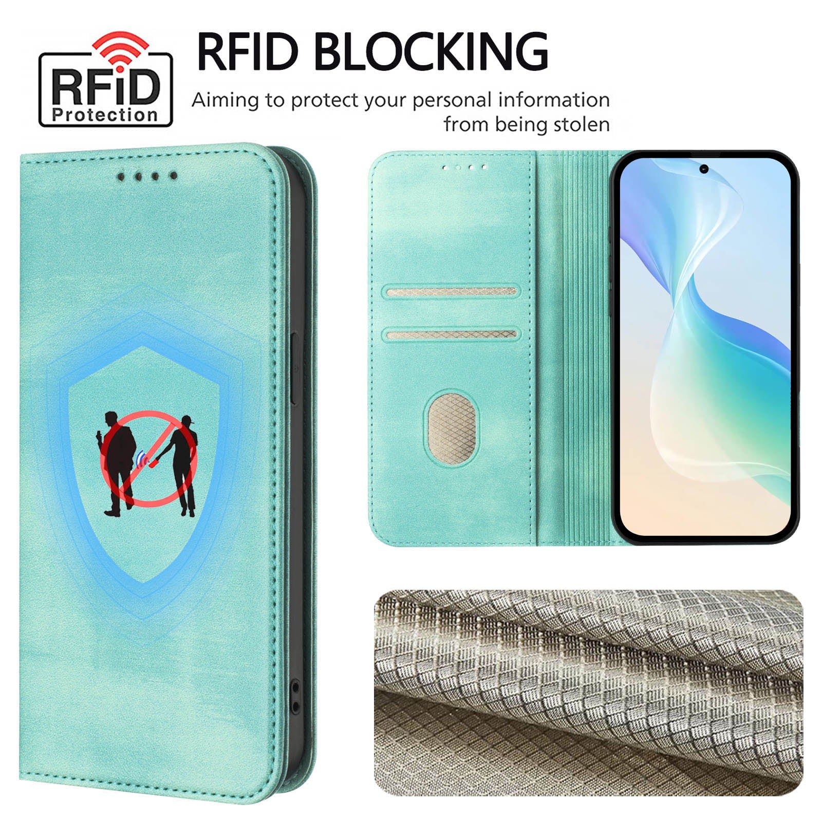 For Motorola Edge 70 5G Wallet Cases Retro Texture RFID Blocking Leather Phone Cover - Mint Green