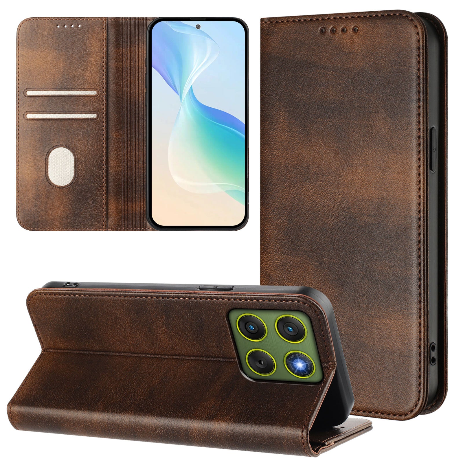 For Motorola Edge 70 5G Wallet Cases Retro Texture RFID Blocking Leather Phone Cover - Brown