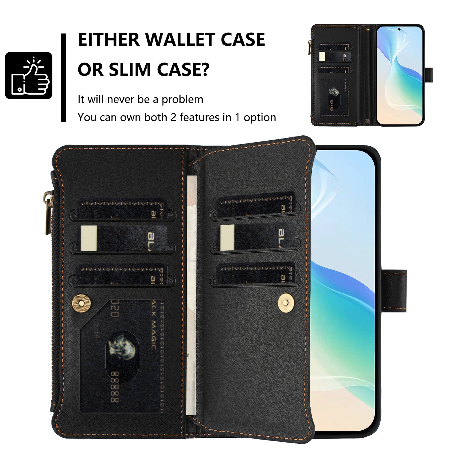 For Motorola Edge 70 5G Leather Case 9 Card Slots Zipper Wallet Stand Phone Cover with Wrist Strap - Black