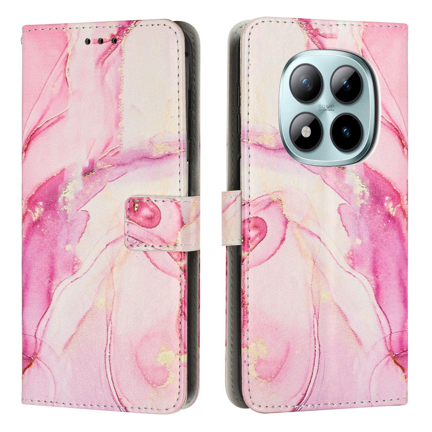 For Xiaomi Redmi Note 15 Pro 5G (Global) Stand Case Marble Pattern PU Leather Wallet Phone Cover - Rose Gold