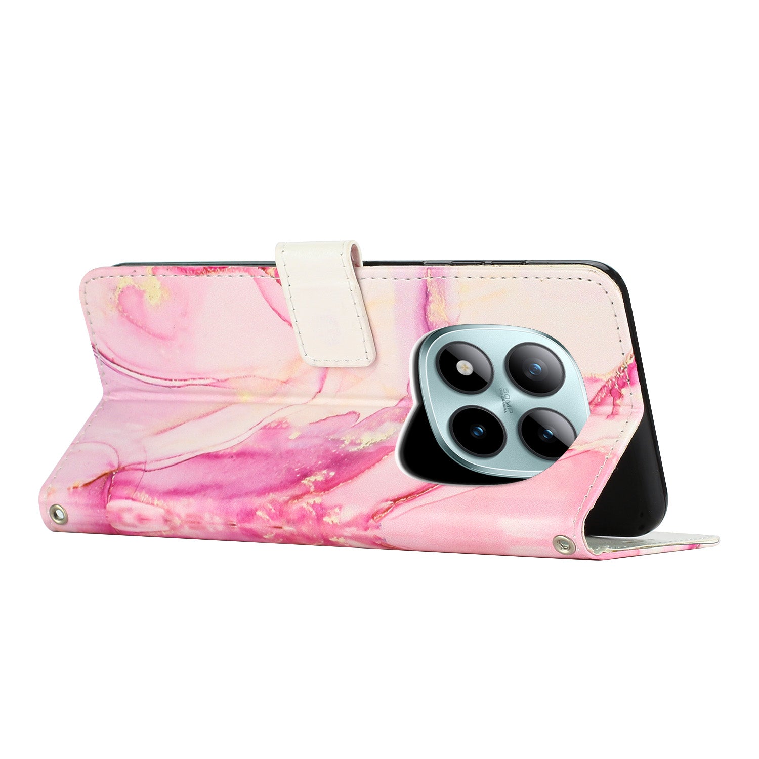 For Xiaomi Redmi Note 15 Pro 5G (Global) Stand Case Marble Pattern PU Leather Wallet Phone Cover - Rose Gold