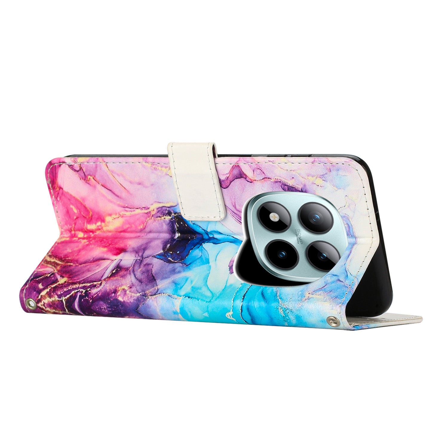 For Xiaomi Redmi Note 15 Pro 5G (Global) Stand Case Marble Pattern PU Leather Wallet Phone Cover - Pink / Purple