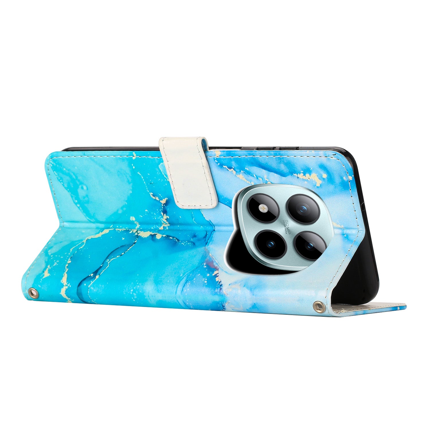 For Xiaomi Poco M8 Pro 5G / Redmi Note 15 Pro+ 5G (Global) Stand Case Marble Pattern PU Leather Wallet Phone Cover - Blue / Green