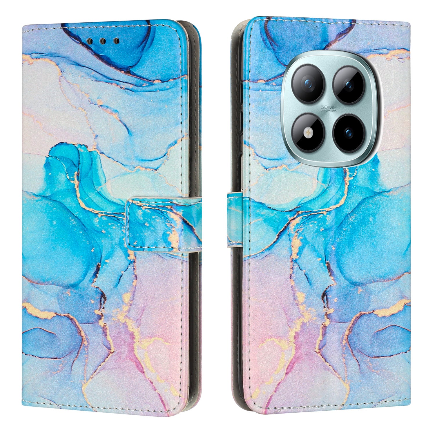 For Xiaomi Poco M8 Pro 5G / Redmi Note 15 Pro+ 5G (Global) Stand Case Marble Pattern PU Leather Wallet Phone Cover - Pink / Green
