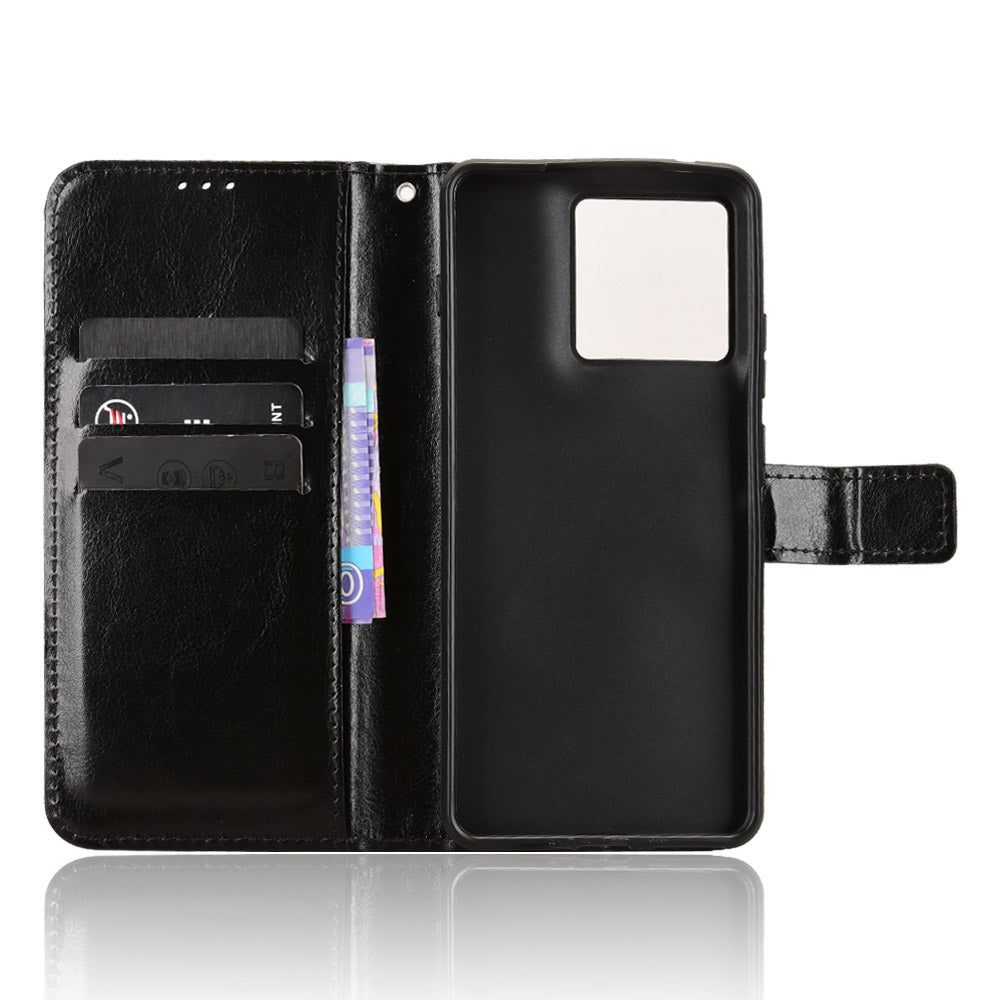 For Motorola Edge 70 5G PU Leather Case with Strap Crazy Horse Texture Phone Wallet Cover - Black