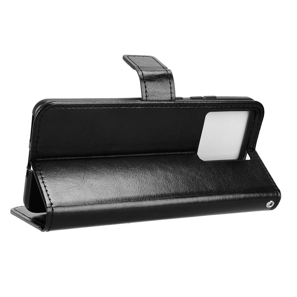 For Motorola Edge 70 5G PU Leather Case with Strap Crazy Horse Texture Phone Wallet Cover - Black