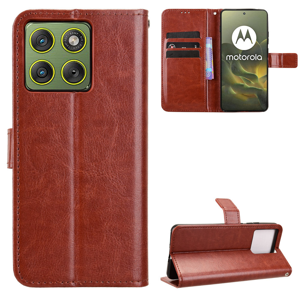 For Motorola Edge 70 5G PU Leather Case with Strap Crazy Horse Texture Phone Wallet Cover - Brown