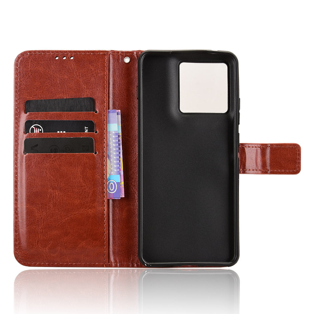 For Motorola Edge 70 5G PU Leather Case with Strap Crazy Horse Texture Phone Wallet Cover - Brown