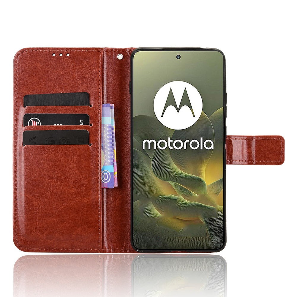 For Motorola Edge 70 5G PU Leather Case with Strap Crazy Horse Texture Phone Wallet Cover - Brown
