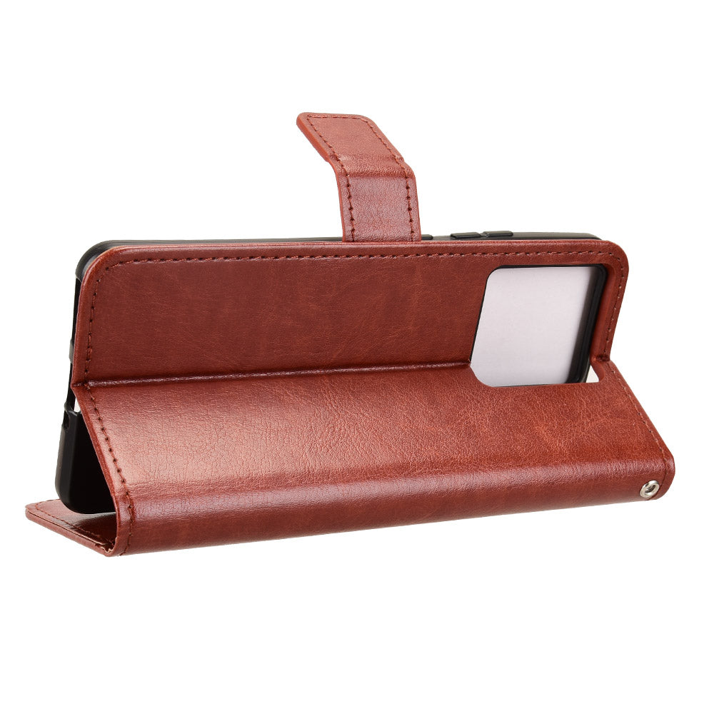 For Motorola Edge 70 5G PU Leather Case with Strap Crazy Horse Texture Phone Wallet Cover - Brown