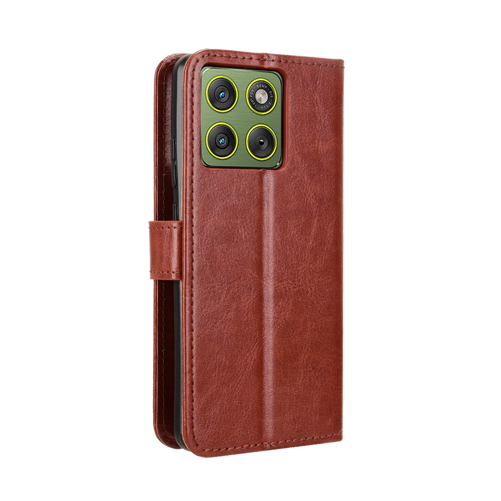 For Motorola Edge 70 5G PU Leather Case with Strap Crazy Horse Texture Phone Wallet Cover - Brown