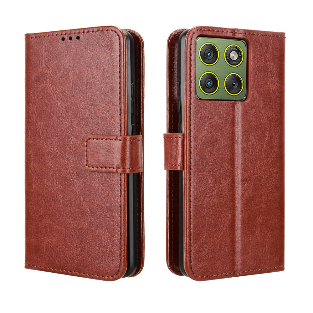 For Motorola Edge 70 5G PU Leather Case with Strap Crazy Horse Texture Phone Wallet Cover - Brown