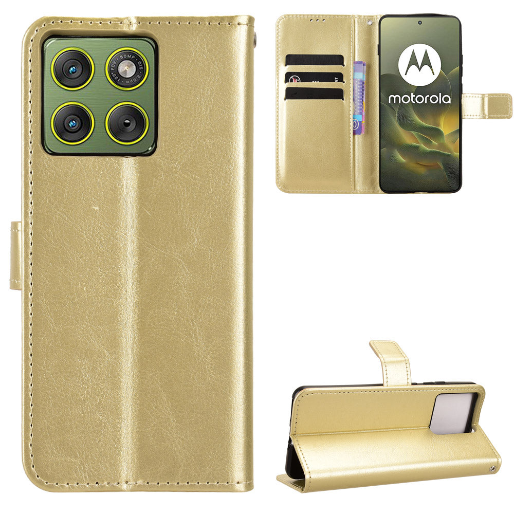 For Motorola Edge 70 5G PU Leather Case with Strap Crazy Horse Texture Phone Wallet Cover - Gold