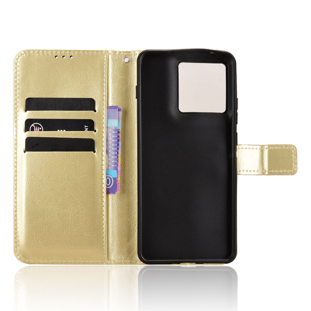 For Motorola Edge 70 5G PU Leather Case with Strap Crazy Horse Texture Phone Wallet Cover - Gold