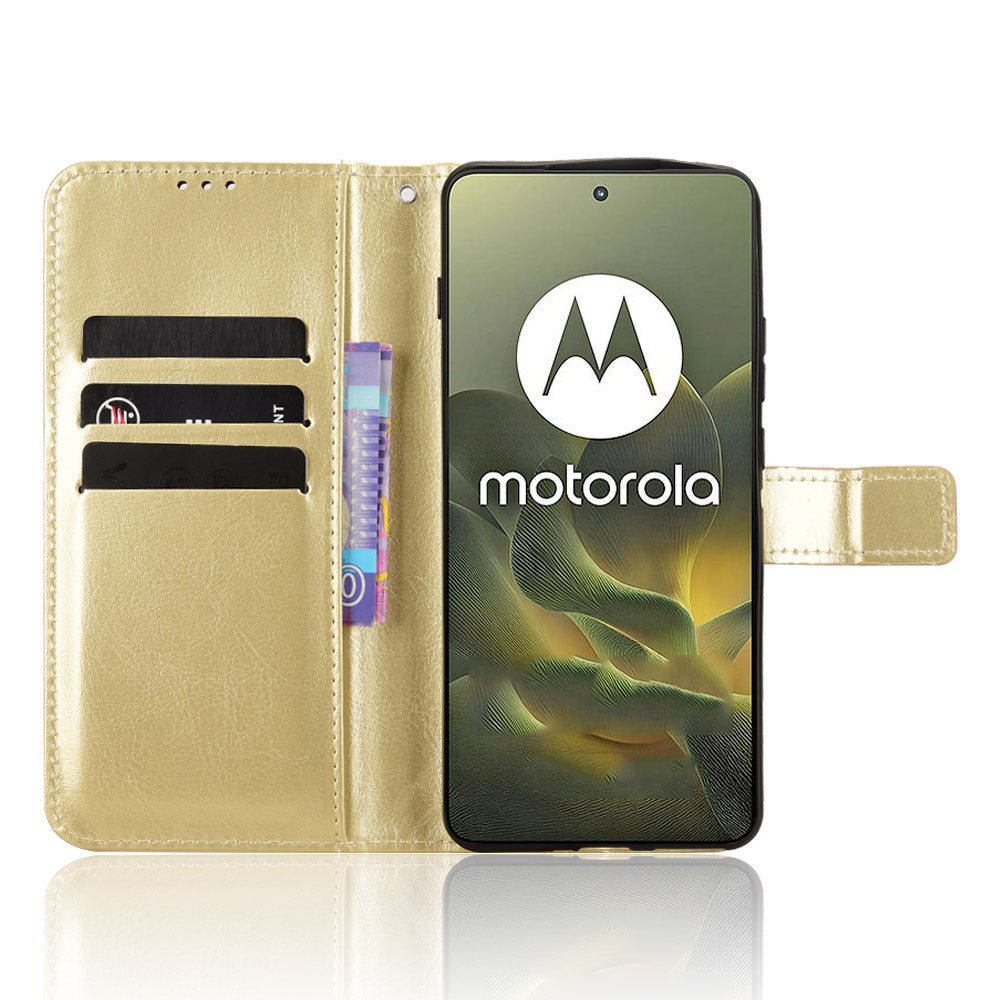 For Motorola Edge 70 5G PU Leather Case with Strap Crazy Horse Texture Phone Wallet Cover - Gold