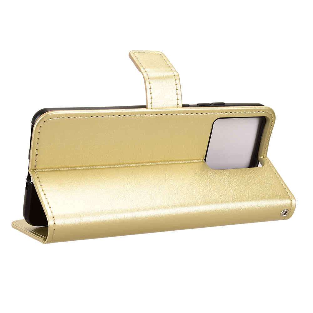 For Motorola Edge 70 5G PU Leather Case with Strap Crazy Horse Texture Phone Wallet Cover - Gold