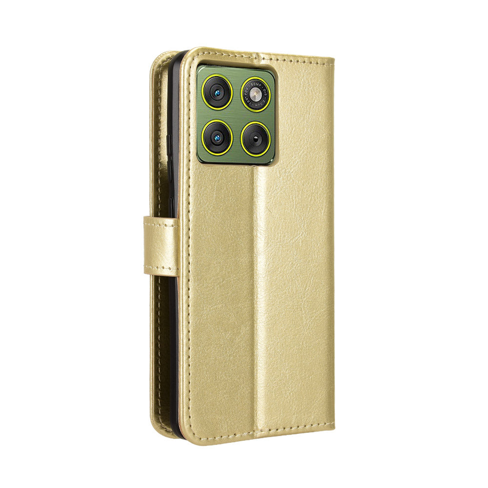 For Motorola Edge 70 5G PU Leather Case with Strap Crazy Horse Texture Phone Wallet Cover - Gold