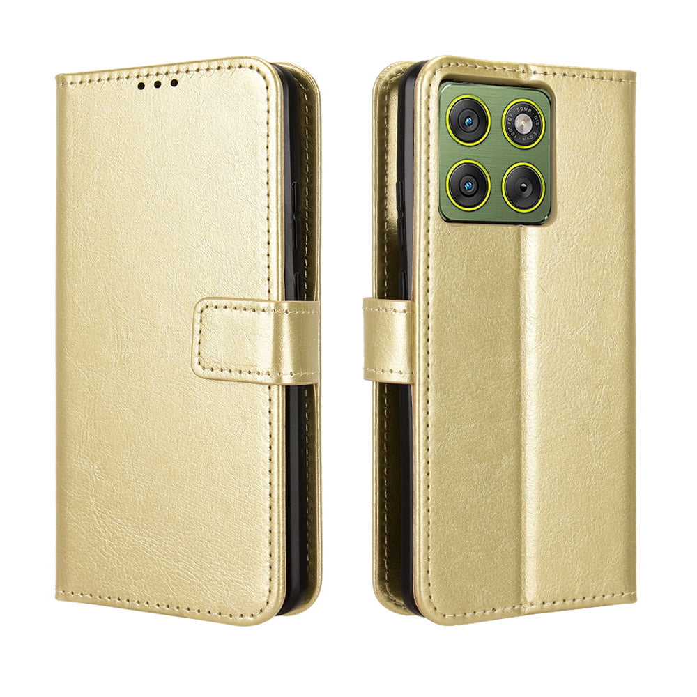 For Motorola Edge 70 5G PU Leather Case with Strap Crazy Horse Texture Phone Wallet Cover - Gold