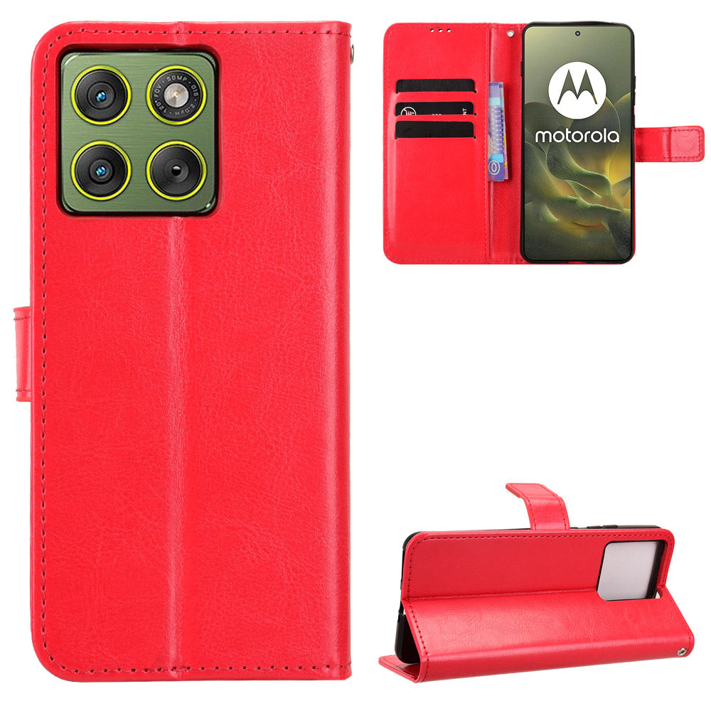 For Motorola Edge 70 5G PU Leather Case with Strap Crazy Horse Texture Phone Wallet Cover - Red