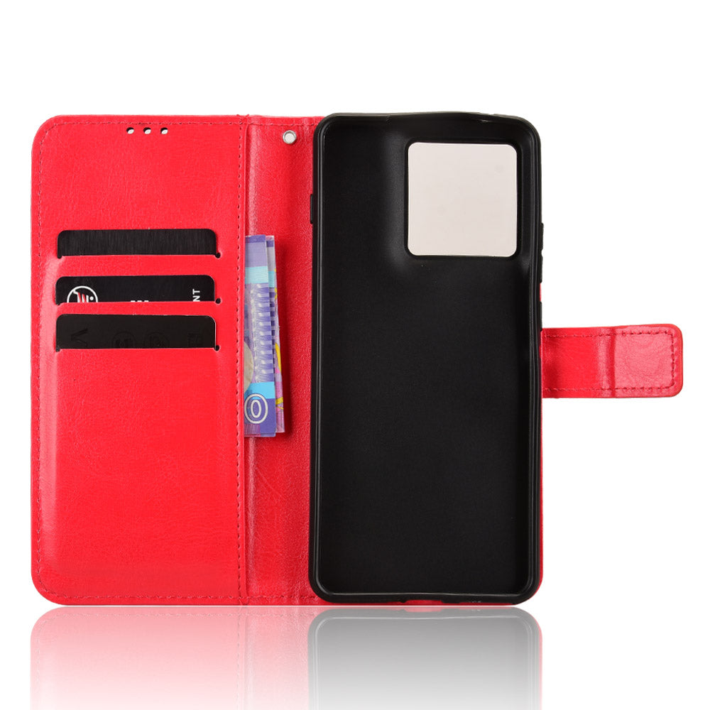 For Motorola Edge 70 5G PU Leather Case with Strap Crazy Horse Texture Phone Wallet Cover - Red