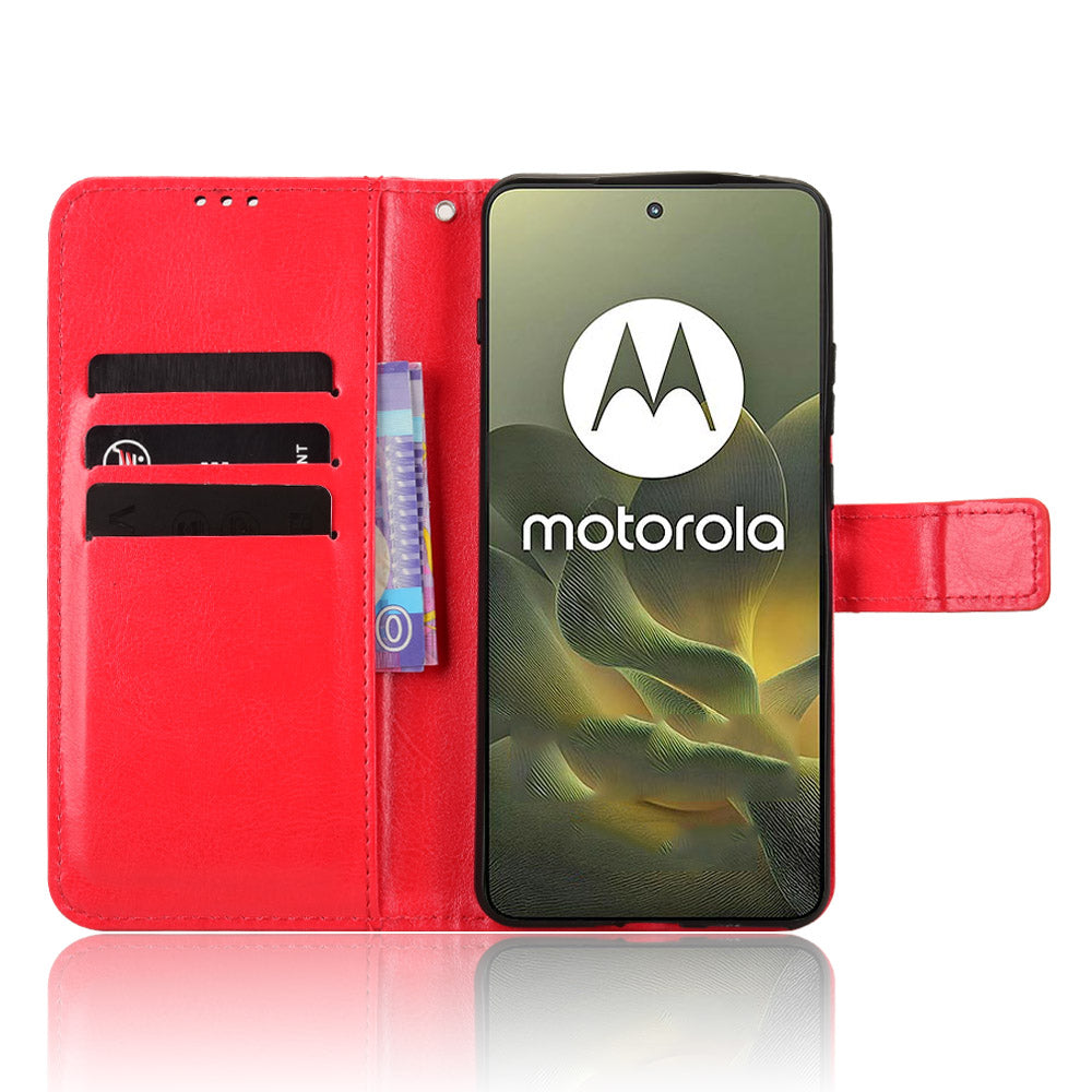 For Motorola Edge 70 5G PU Leather Case with Strap Crazy Horse Texture Phone Wallet Cover - Red