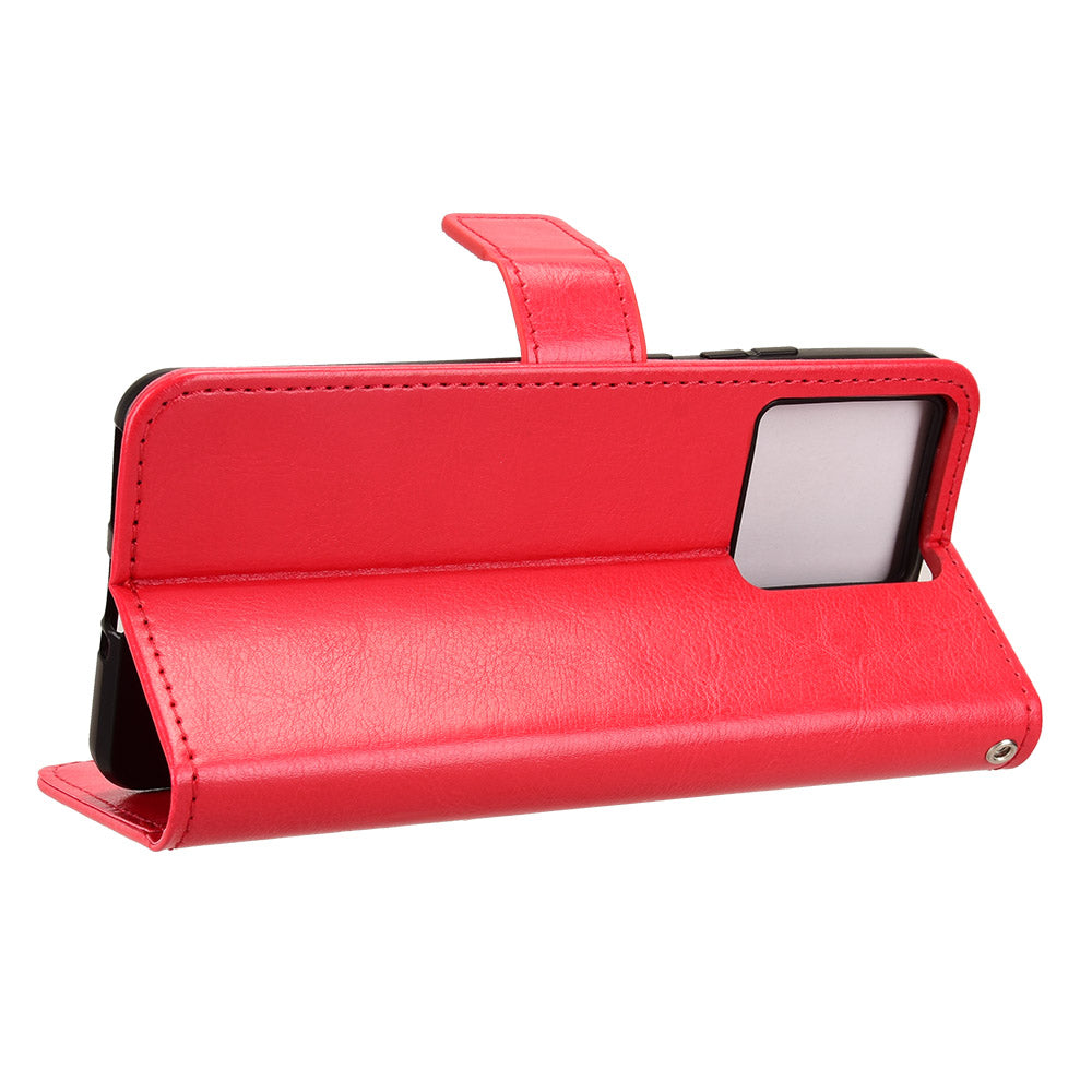 For Motorola Edge 70 5G PU Leather Case with Strap Crazy Horse Texture Phone Wallet Cover - Red