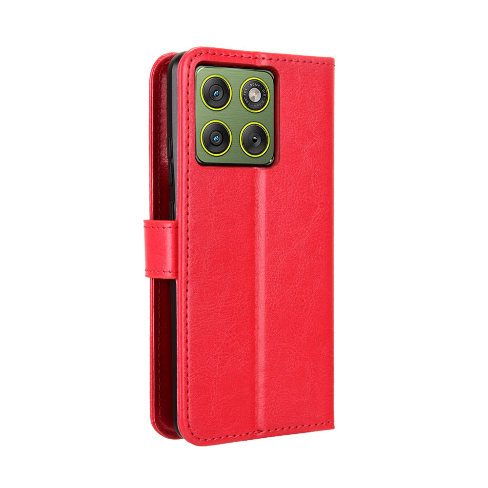 For Motorola Edge 70 5G PU Leather Case with Strap Crazy Horse Texture Phone Wallet Cover - Red