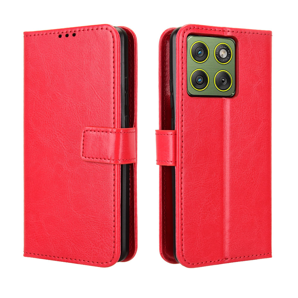 For Motorola Edge 70 5G PU Leather Case with Strap Crazy Horse Texture Phone Wallet Cover - Red