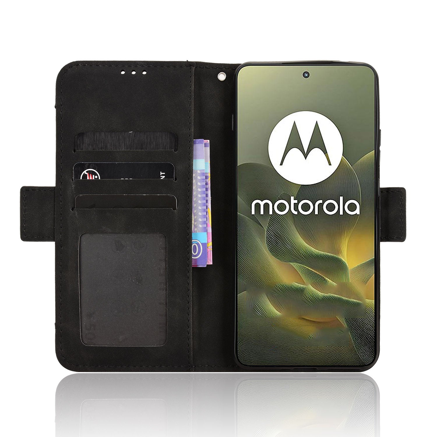 For Motorola Edge 70 5G Leather Case Phone Wallet Cover with Multiple Card Slots - Black
