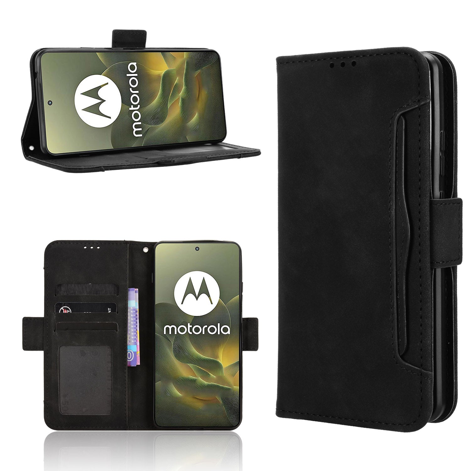 For Motorola Edge 70 5G Leather Case Phone Wallet Cover with Multiple Card Slots - Black