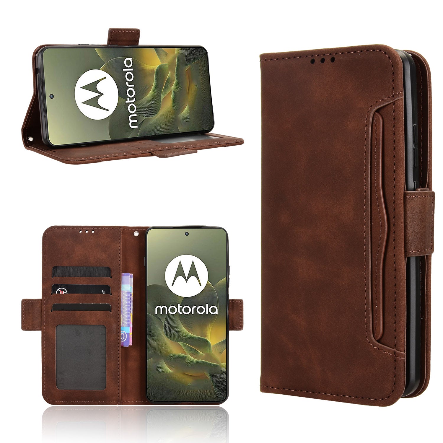 For Motorola Edge 70 5G Leather Case Phone Wallet Cover with Multiple Card Slots - Brown